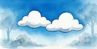 Two fluffy white clouds in a blue sky.