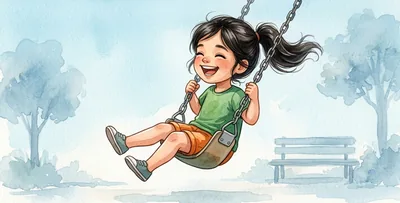 The girl swings high on a park swing, feet in the air.