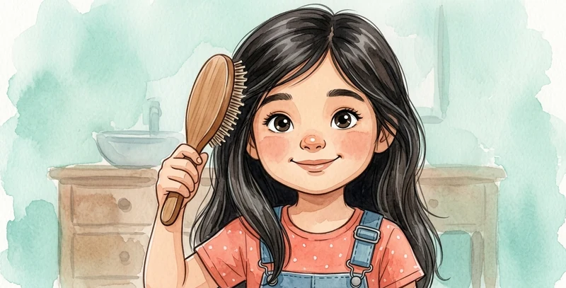 The girl brushes her own hair.